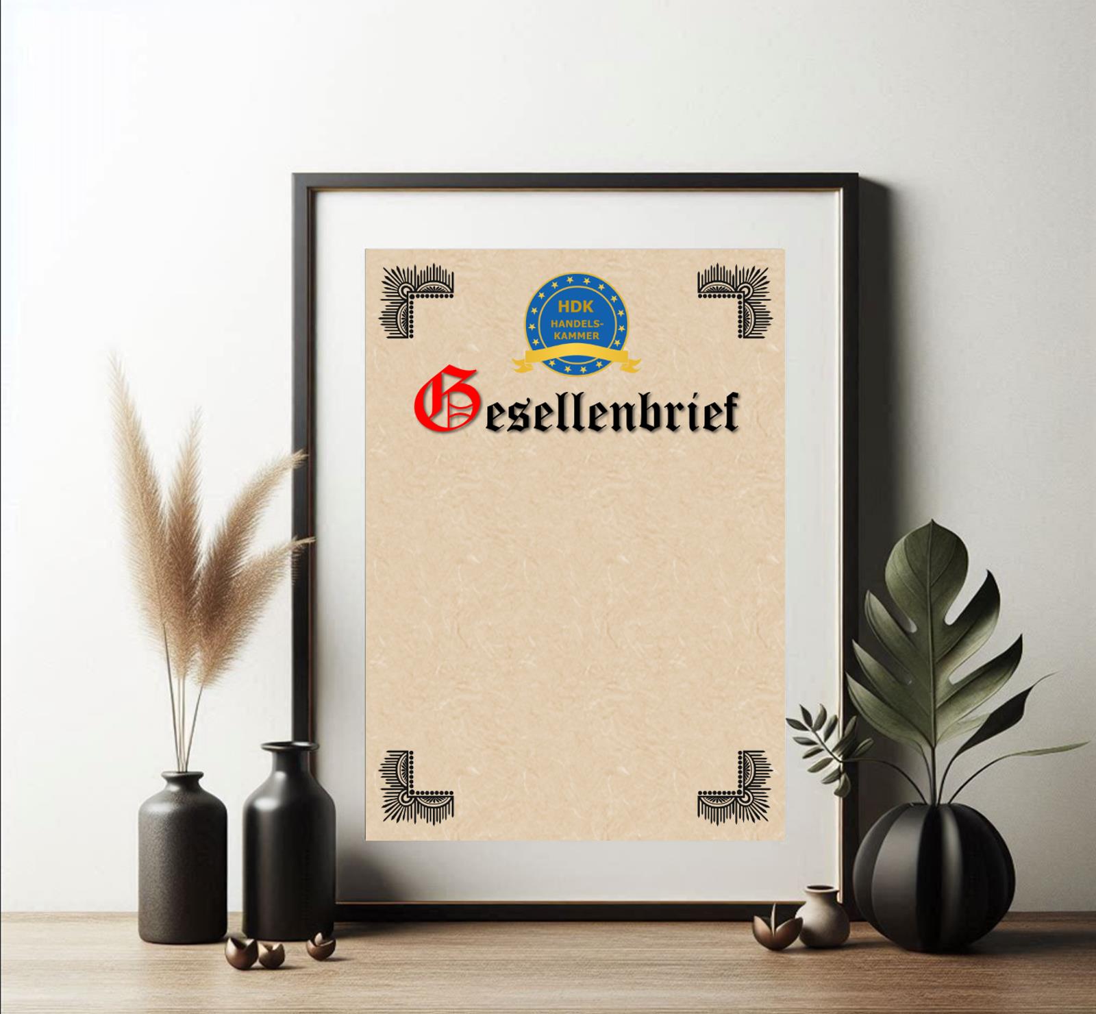Gesellenbrief-Vorlage der Handelskammer im Retro-Stil
