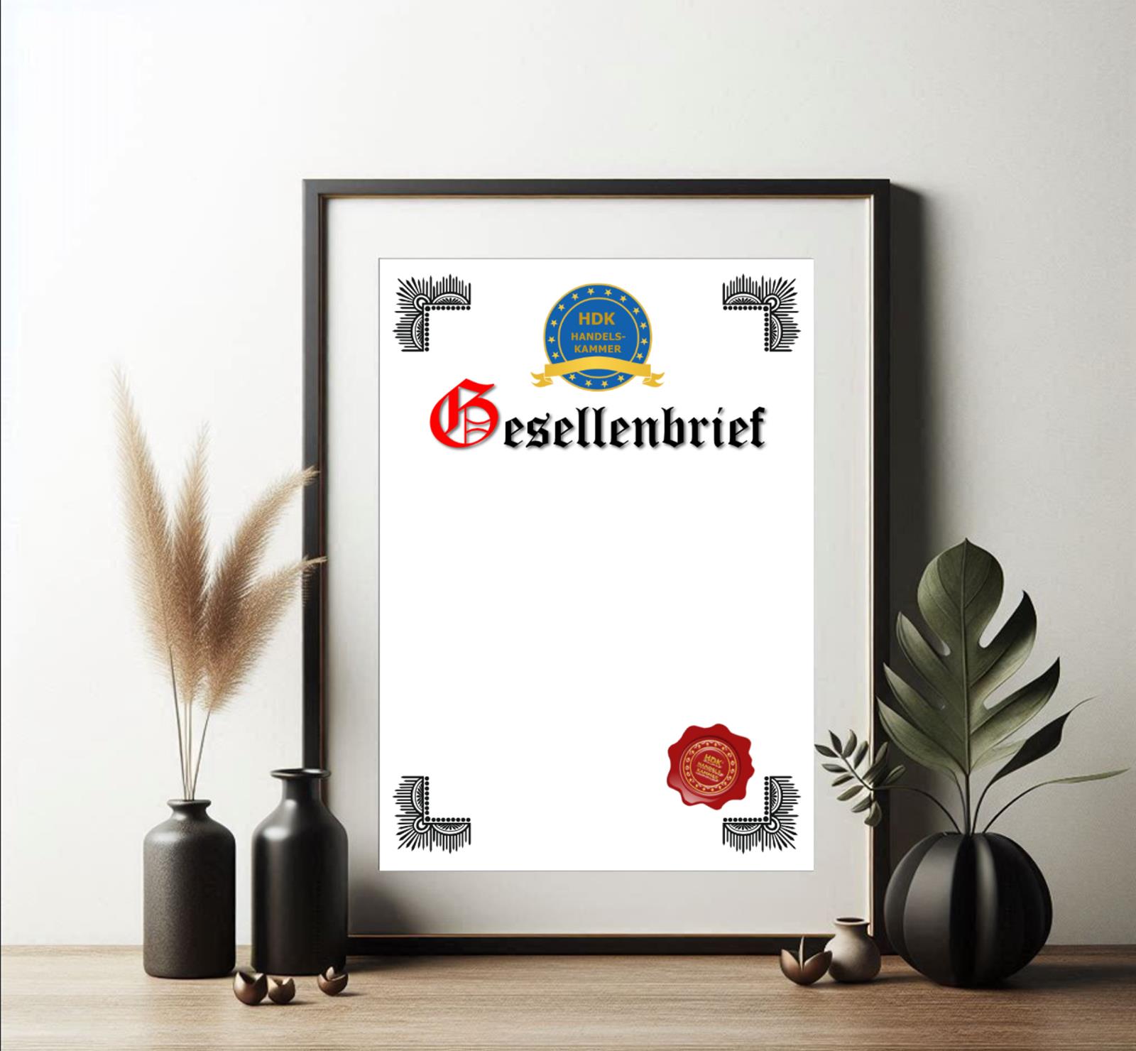 Gesellenbrief-Vorlage der Handelskammer im Retro-Stil