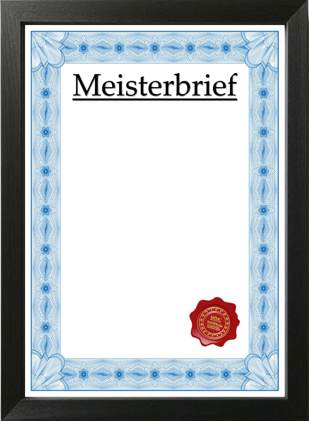 Meisterbrief-Urkunde der Handelskammer zum Selbstausfüllen