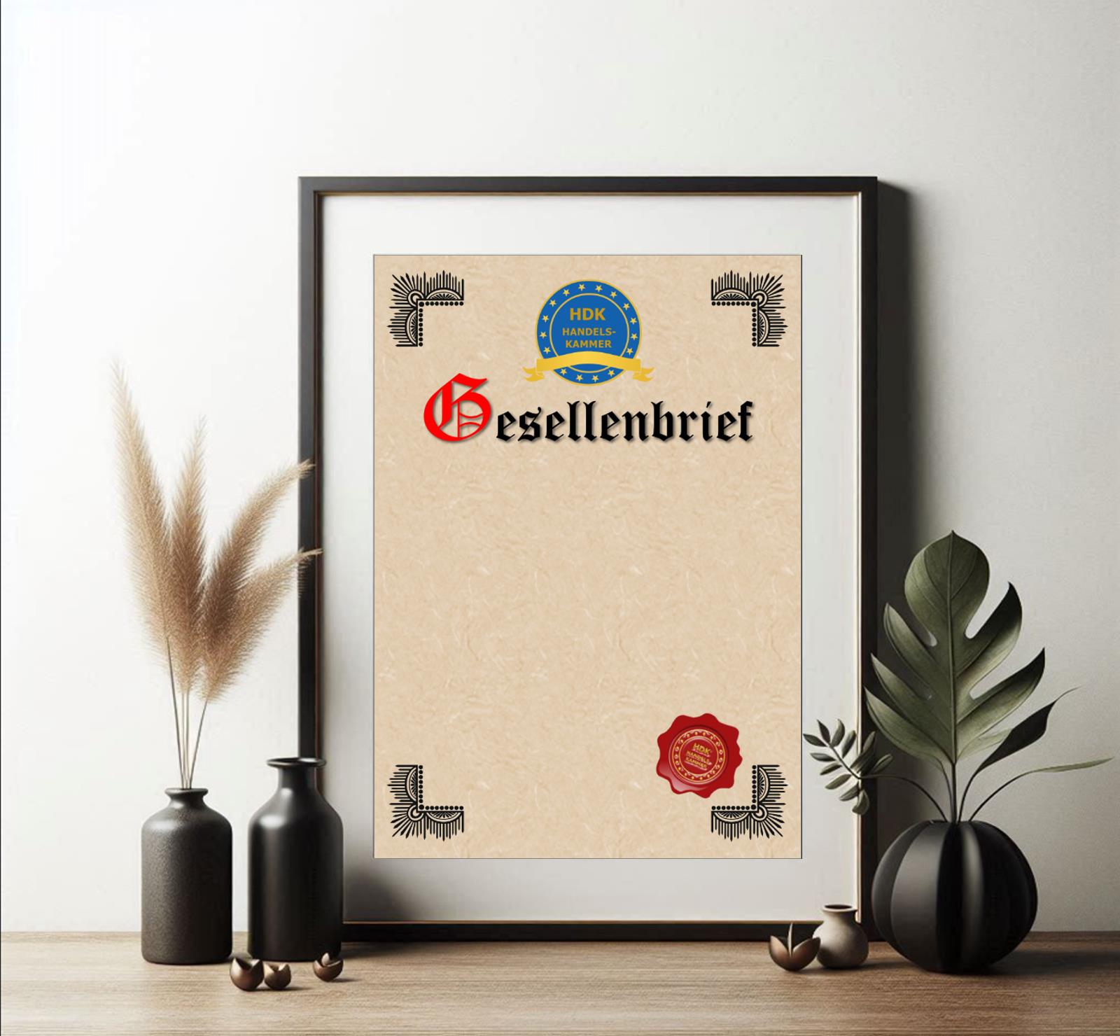 Gesellenbrief-Vorlage der Handelskammer im Retro-Stil