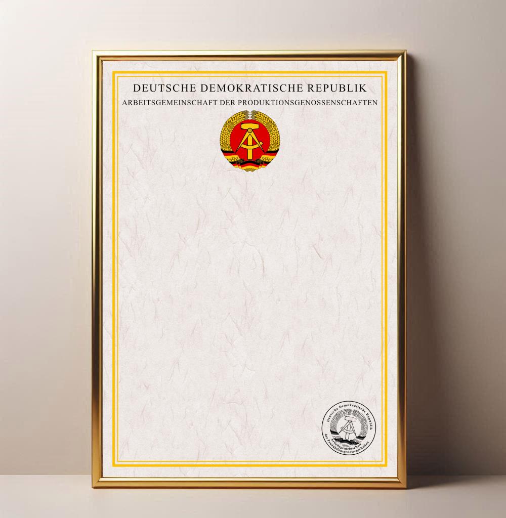 Arbeitsgemeinschaft der Produktionsgenossenschaften der DDR - Blanko-Urkunde
