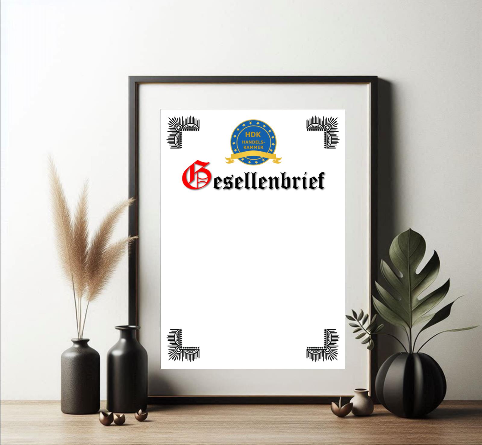 Gesellenbrief-Vorlage der Handelskammer im Retro-Stil